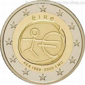 Монета 2 Евро Ирландии "10 лет Экономическому и валютному союзу" AU, 2009 год