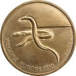 Монета Польши 2 Злотых, "Речной угорь" AU, 2003