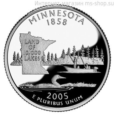 Монета 25 центов США "Миннесота", AU, 2005, D