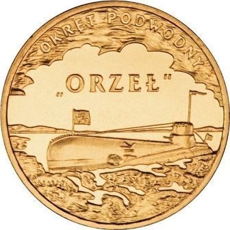 Монета Польши 2 Злотых, "Подводная лодка типа Орел" AU, 2012