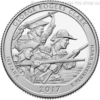 Монета США 25 центов "40-ой национальный исторический парк имени Дж. Р. Кларка, Индиана", P, AU, 2017