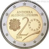 Монета Андорры 2 Евро, "20-летие вступление Андорры в совет Европы", AU, 2014