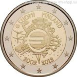 Монета 2 Евро Финляндии "10 лет наличному обращению евро" AU, 2012 год
