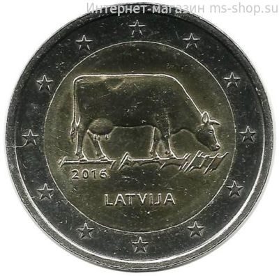 Монета Латвии 2 Евро 2016 год "Сельское хозяйство Латвии (Корова)", AU