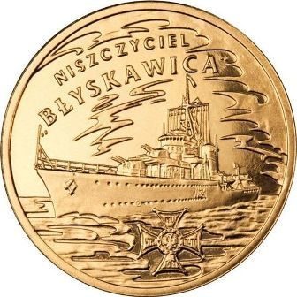 Монета Польши 2 Злотых, "Эсминец типа «Молния»" AU, 2012