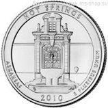 Монета США 25 центов "1-ый национальный парк Хот-Спрингс, Арканзас", P, AU, 2010 