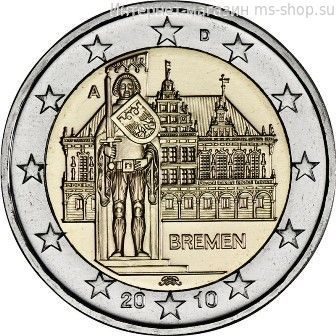 Монета 2 Евро Германии  "Федеральная земля Бремен" AU, 2010 год