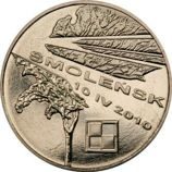 Монета Польши 2 Злотых, "Смоленск — память о жертвах 10.04.2010" AU, 2011