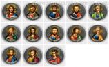 Набор монетовидных жетонов "Иисус Христос и 12 Апостолов" (цветные), AU, 2018 год.