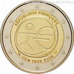 Монета Франции 2 Евро "10 лет экономическому и валютному Союзу 1999-2009", AU, 2009 года