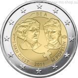 Монета Бельгии 2 Евро "100 лет Международному женскому дню" AU, 2011 год