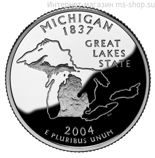 Монета 25 центов США "Мичиган", AU, 2004, P