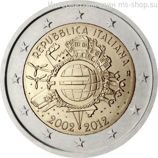 Монета 2 Евро Италии "10 лет наличному обращению евро" AU, 2012 год