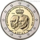 Монета Люксембурга 2 Евро, "50-ти летие вступления на престол Великого Герцога Жана", AU, 2014