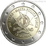 Монета Мальты 2 Евро, "200 лет полиции Мальты", AU, 2014