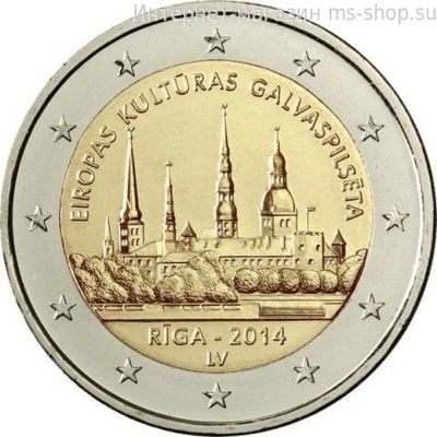 Монета Латвии 2 Евро, "Рига-Культурная столица Европы", AU, 2014