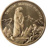 Монета Польши 2 Злотых, "Альпийский сурок" AU, 2006