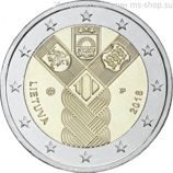 Монета 2 Евро Литва "100-летие независимости прибалтийских государств" AU, 2018 год