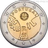 Монета Портагулии 2 Евро, "40-летие Револючии гвоздик", AU, 2014