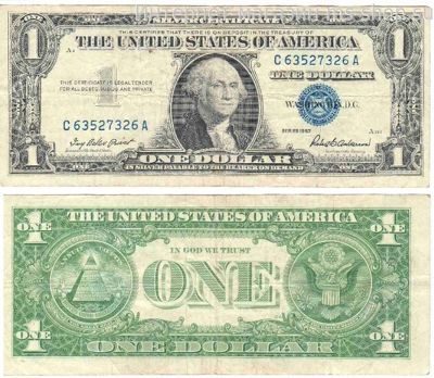 Банкнота США 1 доллар, 1957, F