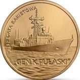 Монета Польши 2 Злотых, "Ракетный фрегат "Генерал К. Пуласки"" AU, 2013