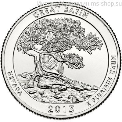 Монета США 25 центов "18-ый национальный парк Грейт-Бейсин, Невада", D, AU, 2013