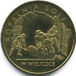 Монета Польши 2 Злотых, "Соляная шахта в Величке" AU, 2001