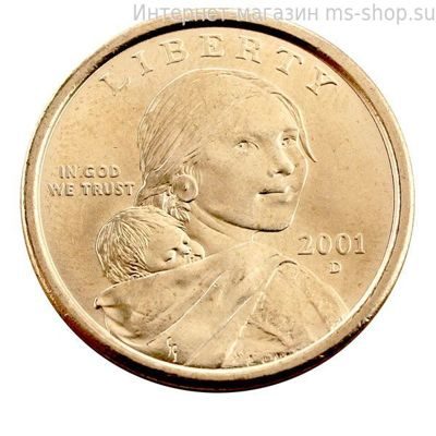 Монета США 1 доллар "Сакагавея. Парящий орёл", AU, D, 2001