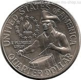 Монета США 25 центов "Барабанщик" 200 лет независимости , двор D, VF, 1976 г.