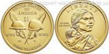 Монета США 1 доллар "Солдатские каски индейцев - радистов", AU, D, 2016