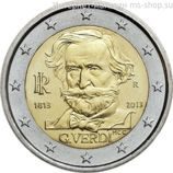 Монета Италии 2 Евро "200 лет со дня рождения Джузеппе Верди" AU, 2013 год