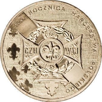 Монета Польши 2 Злотых, "100-летие Союза польских харцеров" AU, 2010