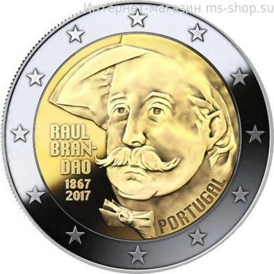 Монета Португалии 2 Евро "150 лет со дня рождения Рауля Брандао", AU, 2017