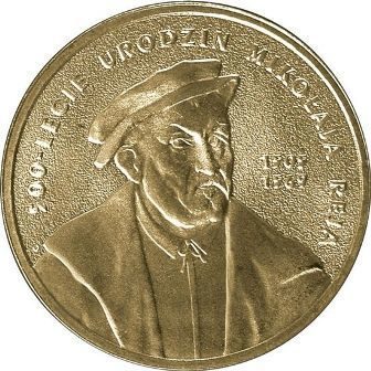 Монета Польши 2 Злотых, "500-летие со дня рождения Миколая Рея" AU, 2005