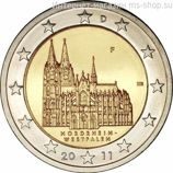 Монета 2 Евро Германии  "Федеральная земля Северный Рейн-Вестфалия" AU, 2011 год