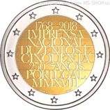 Монета 2 Евро Португалии "250 лет монетному двору и официальной типографии", AU, 2018 год