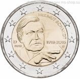 Монета 2 Евро Германии "100 лет со дня рождения 5-го федерального канцлера ФРГ Гельмута Шмидта" AU, 2018 год