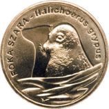 Монета Польши 2 Злотых, "Длинномордый тюлень" AU, 2007