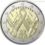 Монета Франции 2 Евро, "Всемирный день борьбы со СПИДом", AU, 2014