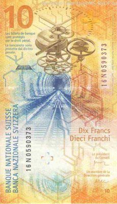 Банкнота Швейцарии 10 франков, AU, 2017