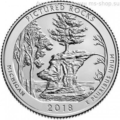 Монета США 25 центов "41-ый национальные озёрные побережья живописных камней, Мичиган", S, AU, 2018