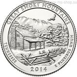 Монета США 25 центов "21-ый национальный парк Грейт-Смоки-Маунтинс, Теннесси", D, AU, 2014