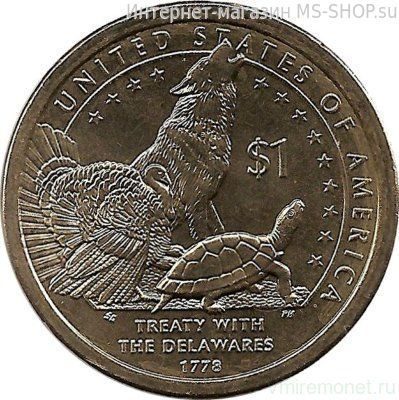 Монета США 1 доллар "Договор с делаварами", AU, P, 2013