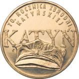 Монета Польши 2 Злотых, "70-я годовщина Катынского расстрела" AU, 2010