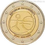 Монета 2 Евро Австрии "10 лет Экономическому и валютному союзу" AU, 2009 год
