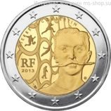 Монета Франции 2 Евро "150 лет со дня рождения Пьера де Кубертена" AU, 2013 год