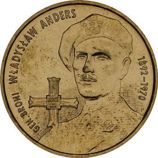 Монета Польши 2 Злотых, " Генерал Владислав Андерс" AU, 2002