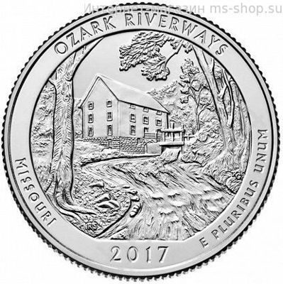 Монета США 25 центов "38-ой национальные водные пути Озарк, Миссури", S, AU, 2017