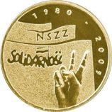 Монета Польши 2 Злотых, "25-летие профсоюза «Солидарность»" AU, 2005
