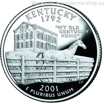 Монета 25 центов США "Кентукки", AU, 2001, D